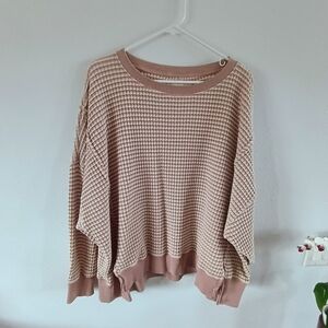 American Eagle Waffle Knit Sweater L Oversized Blush Cozy Casual Top